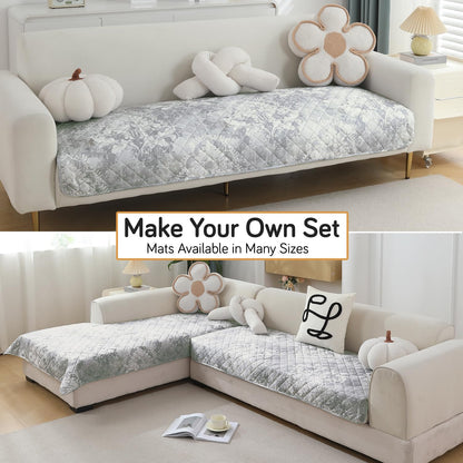 Quilted, Waterproof and Anti-Slip Sofa Cover Mat, Motifs Cloud Grey