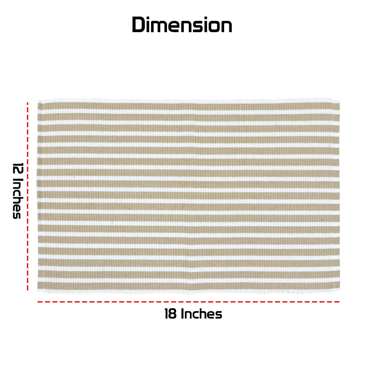Ribbed Cotton Heat Resistant Dining Table Mat, Brown Striped