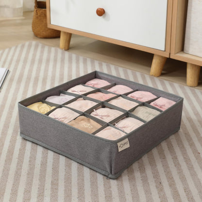 Undergarment Organizer Storage Box for Drawers Panty Socks Tie Lingerie Organizer for Wardrobe, 7/16/24 Grid, Grey
