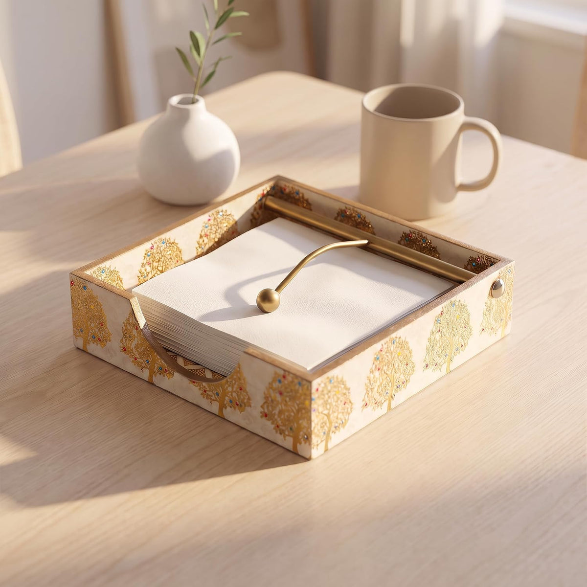 HOKIPO Napkin Holder for Dining Table, Engineered Wood, Indigo Flora - image 8