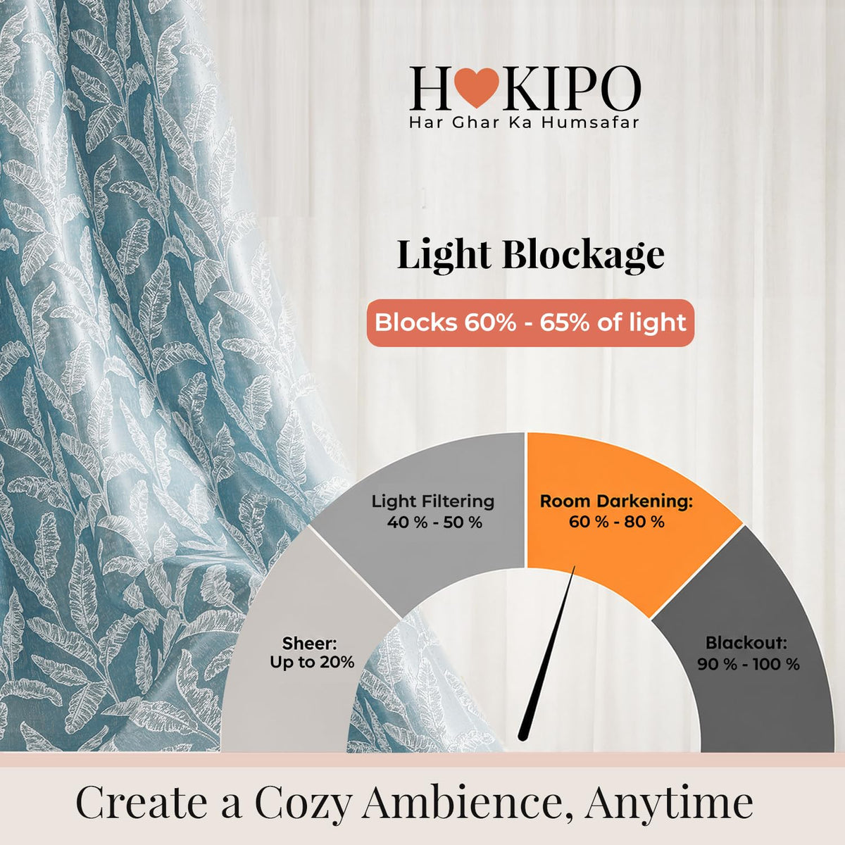 HOKIPO Majestic Eyelet Curtains, 7 Feet Long - Denim Blue - image 5