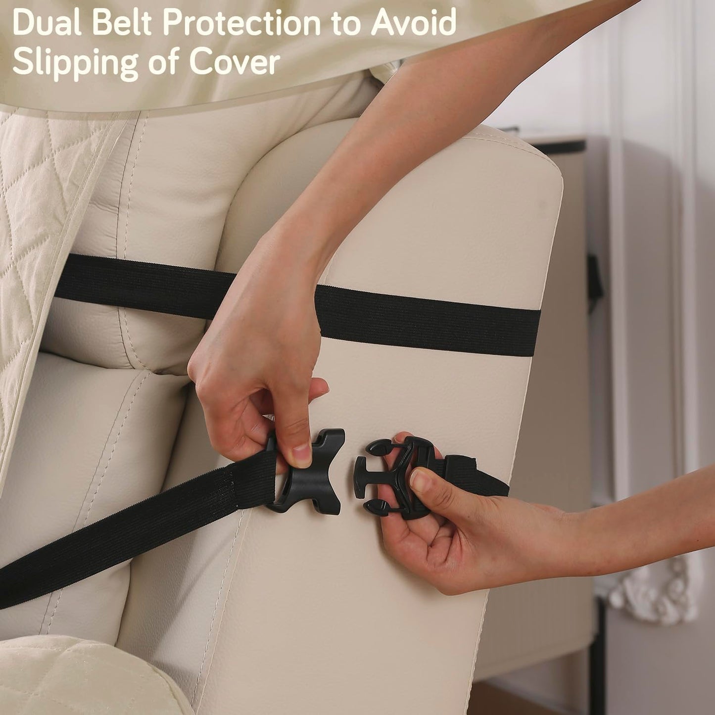 UrbanQuilt Recliner Sofa Slipcover Mat with Dual Belt for 1/2/3 Seater - Cream