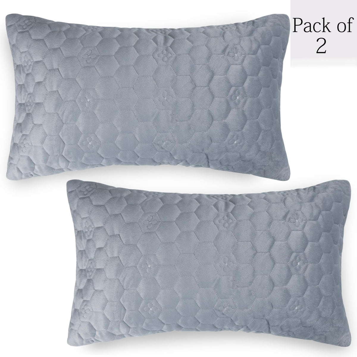 Buy Light Grey Colour Premium Zippered Hexagonal Texture Velvet cushion covers in set of 2