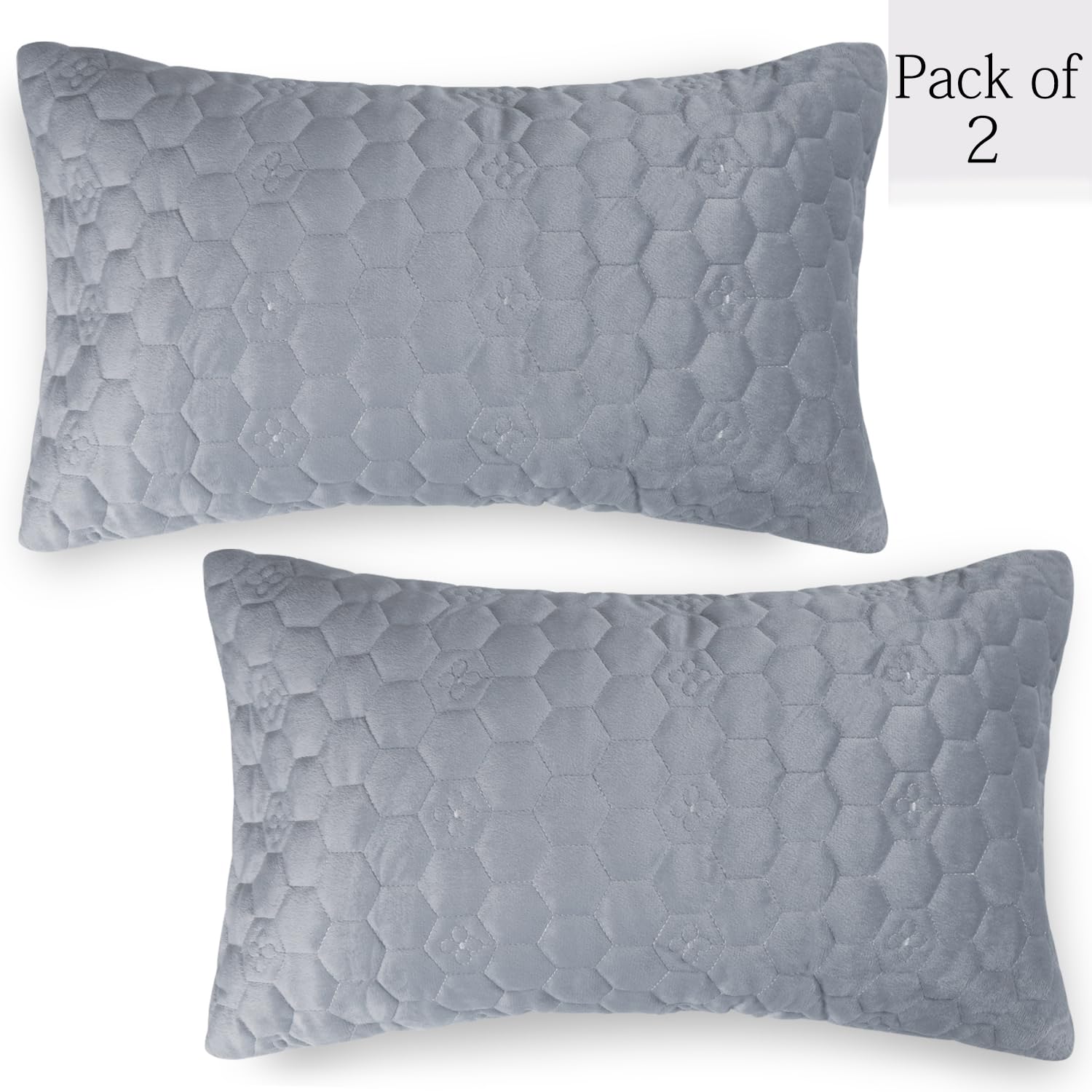 Buy Light Grey Colour Premium Zippered Hexagonal Texture Velvet cushion covers in set of 2