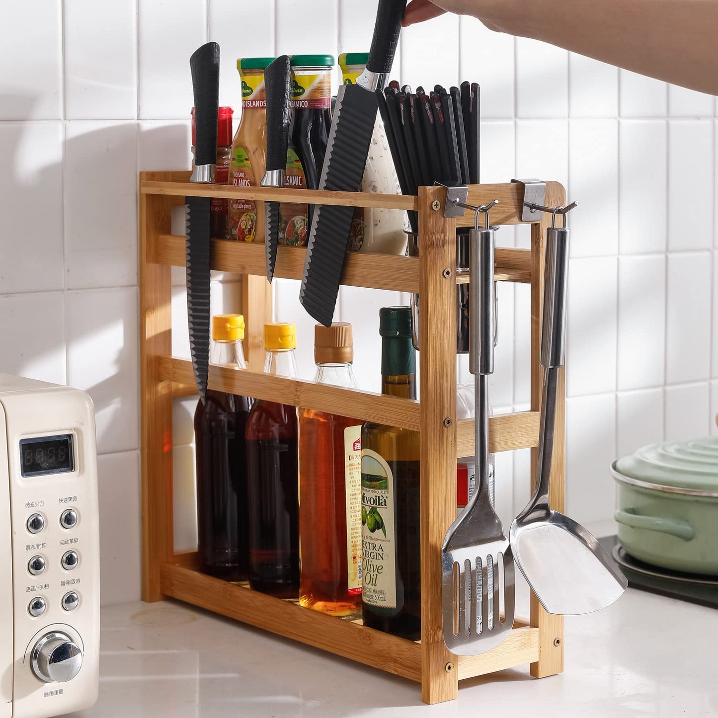 2 Tier Spice Rack Organizer for Kitchen Platform Counter Top Rack Storage Shelf Stand