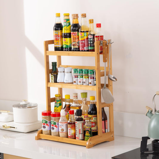 3 Tier Bamboo Spice Rack Organizer for Kitchen Platform Counter Top Rack Storage Shelf Stand, 25D x 42W x 61H cm