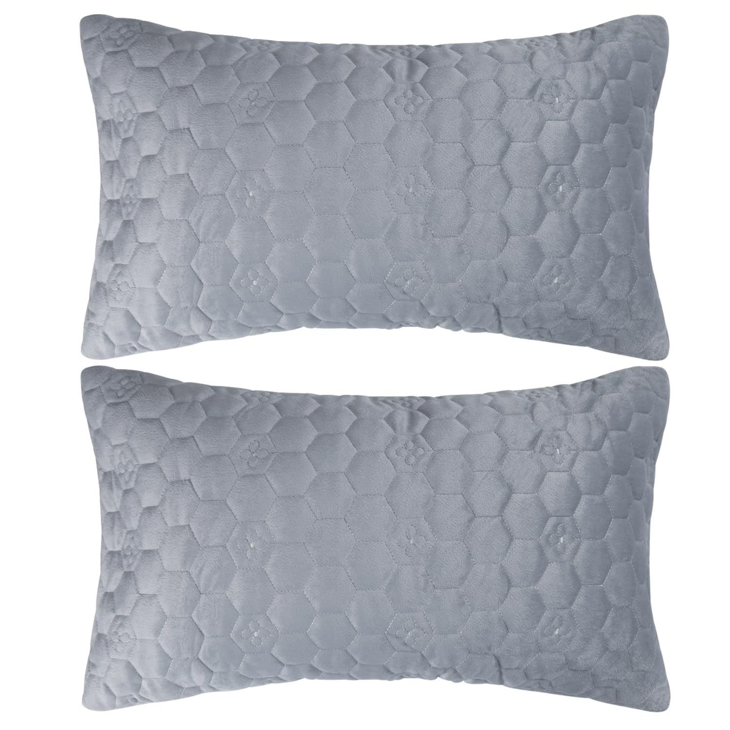 Buy Cute Light Grey colour Zippered Hexagonal Texture Velvet Cushion Covers
