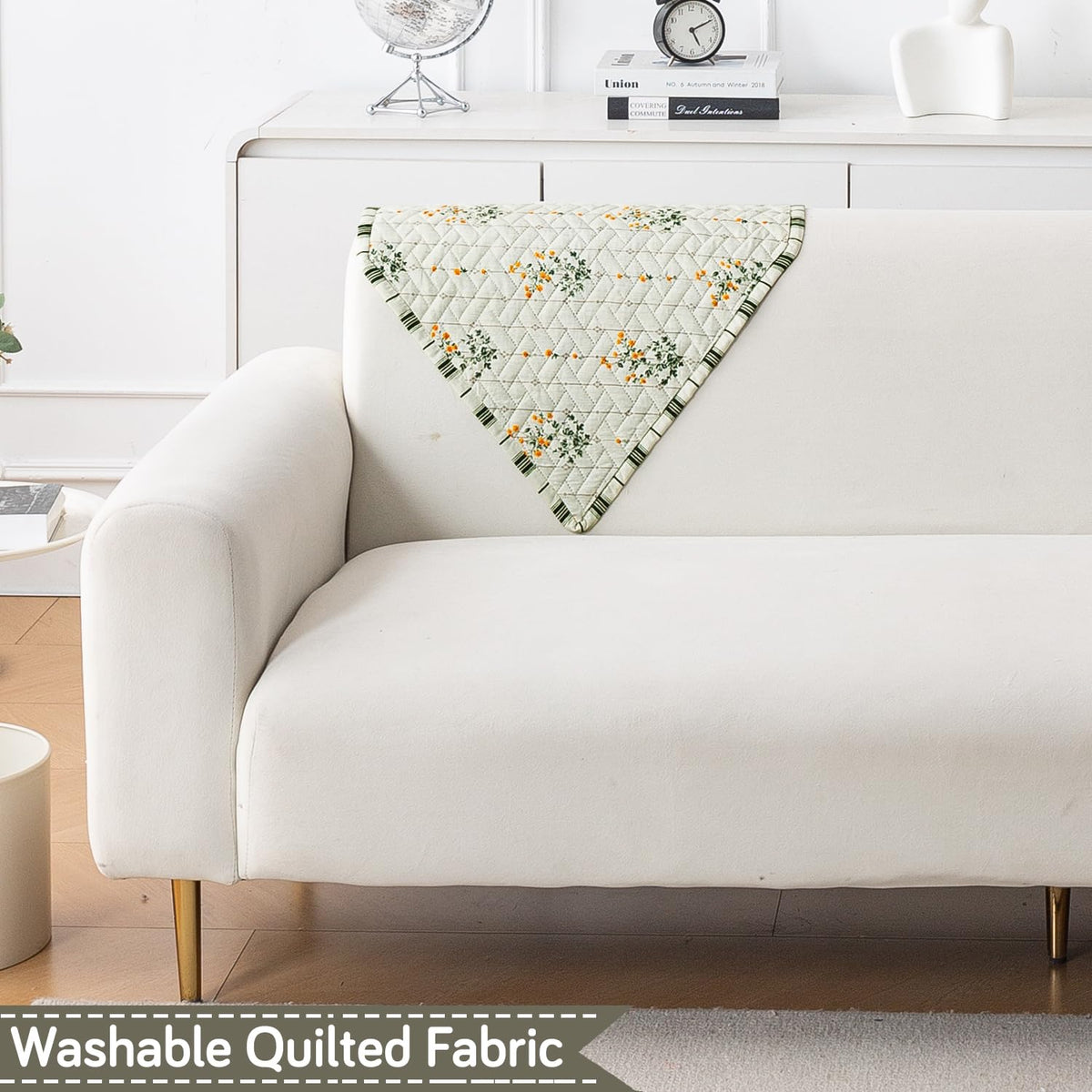 'Homehues' Printed Quilted Sofa Cover Mats, Light Green Ash Gypsy Flower