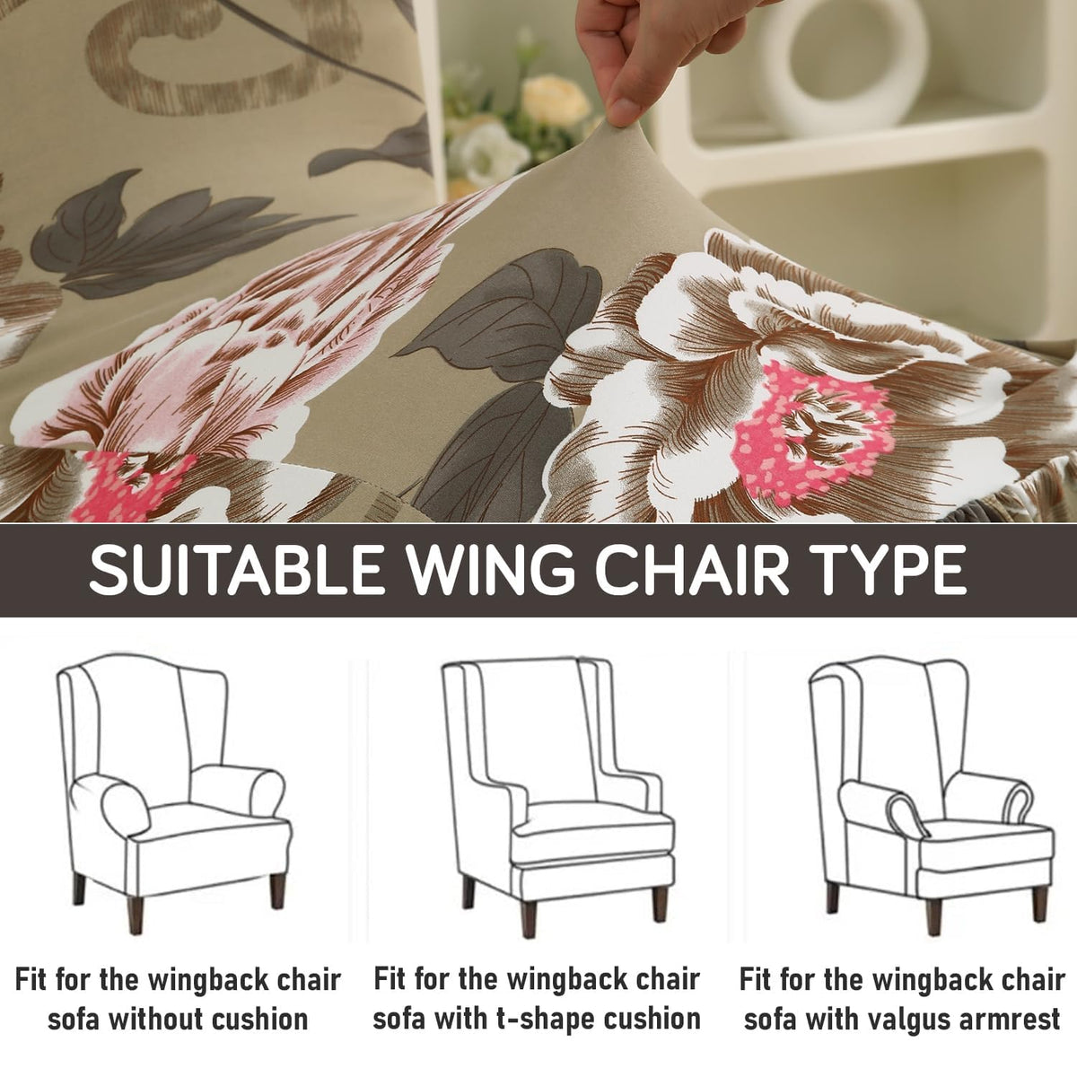 Buff Brown Geum Stretchable Wing Chair Cover