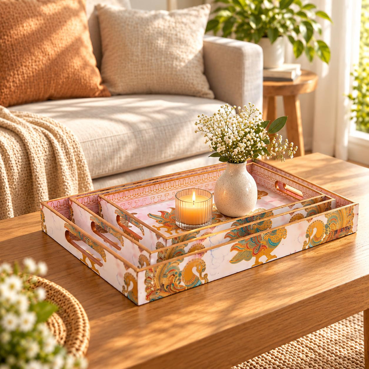 HOKIPO Serving Tray Set of 3, Engineered Wood, Mayur Mahal - image 9