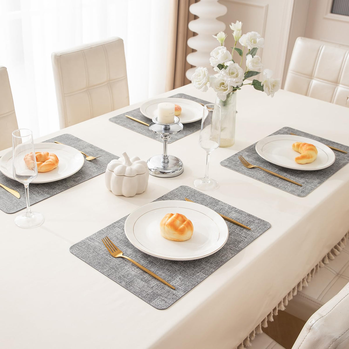 Premium Faux Leather Dining Table Mats, Grey