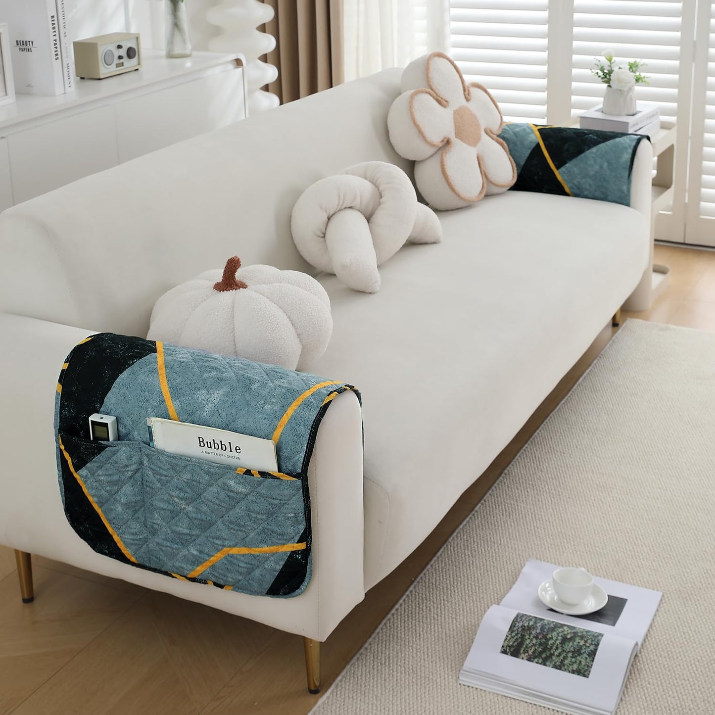 Water Repellent + Waterproof Quilted Sofa Mats, Multicolor Abstract Geometry