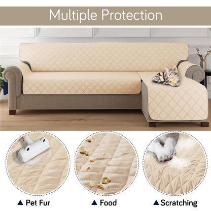 HOKIPO Quilted Reversible One Piece L Shape 4/5/6 Seater Sofa Cover Mat, Beige