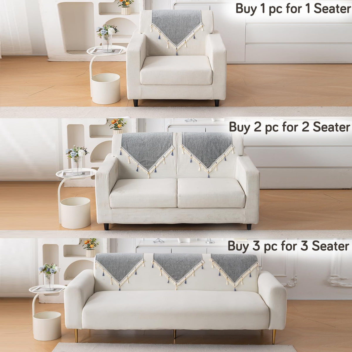 Serenity Tassel Chenille Sofa Cover with Tassel – Glacier Silver