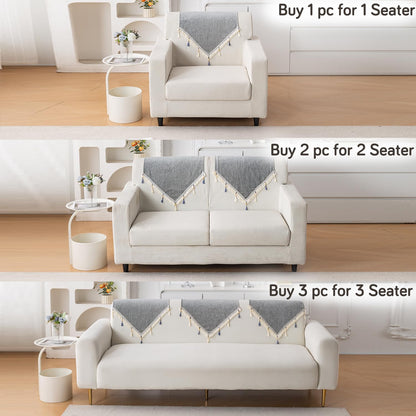Serenity Tassel Chenille Sofa Cover with Tassel – Glacier Silver