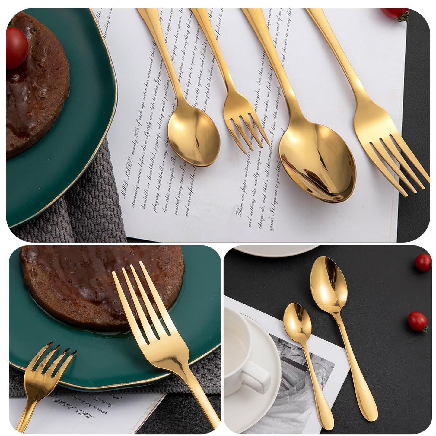 Gold Cutlery Set of 18 / 24 Pcs Stainless Steel Flatware Set, Mirror Finish with Gift Box