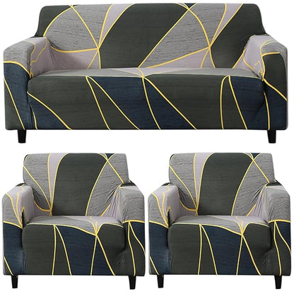 Elastic Stretchable Printed Sofa Cover, Seaweed Geometric Abstract