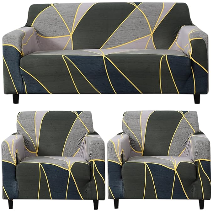 Elastic Stretchable Printed Sofa Cover, Seaweed Geometric Abstract