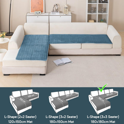 Diamond Plush Premium Quilted L Shape Sofa Cover Seat Mat, Blue