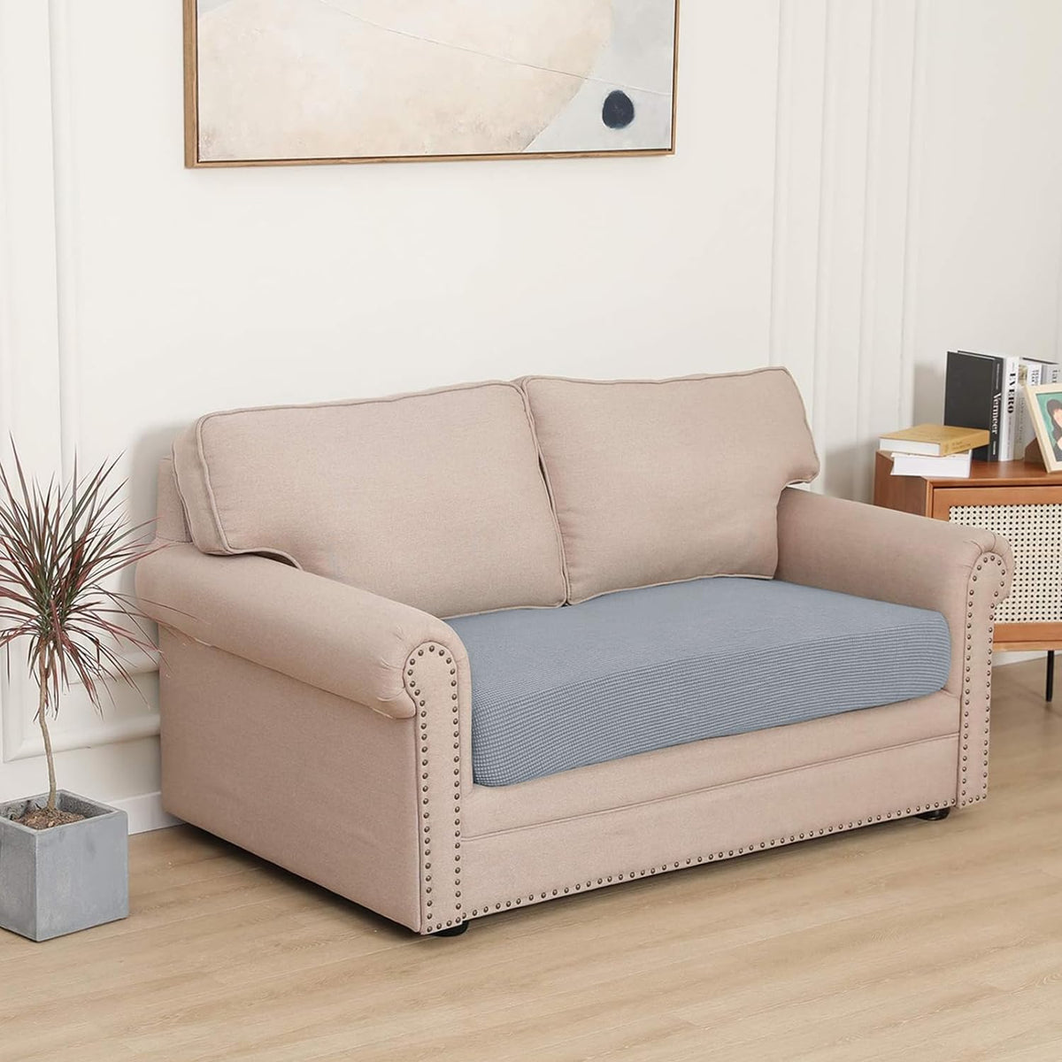 Stretchable Thick Jacquard Textured Seat Cushion Cover for 1/2/3 Seaters / Pieces for Sofa, Light grey