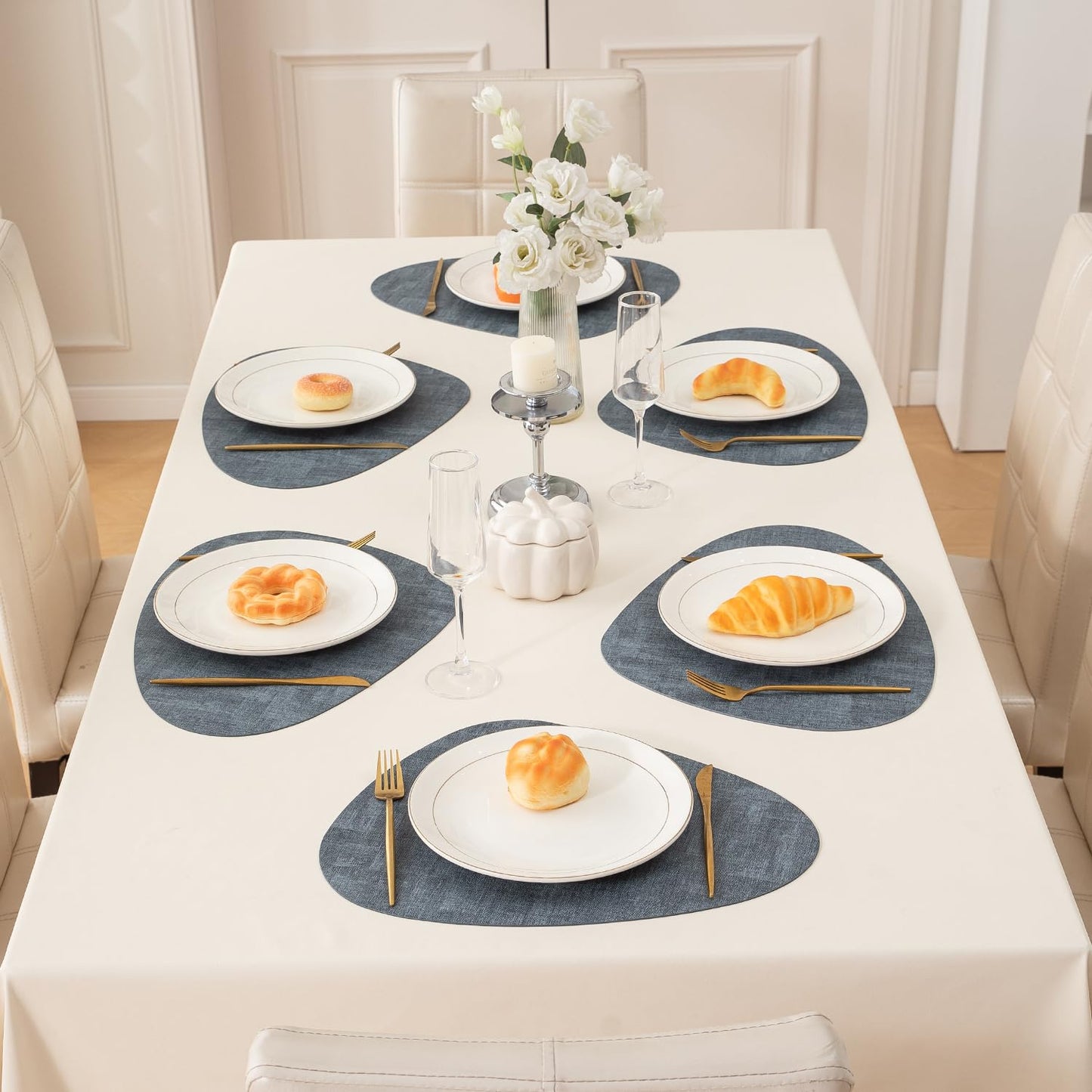 Premium Faux Leather Dining Table Mats, Blue