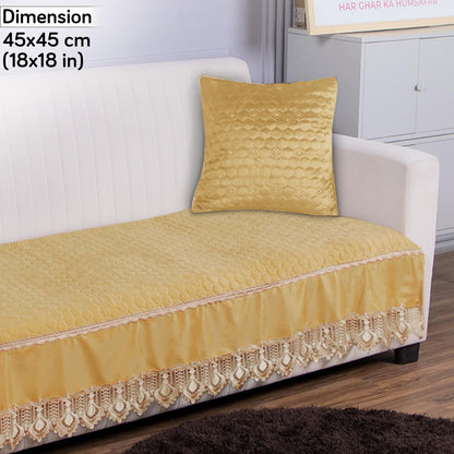 Buy Mustard colour Zippered Hexagonal Texture Velvet Sofa Pillow Covers