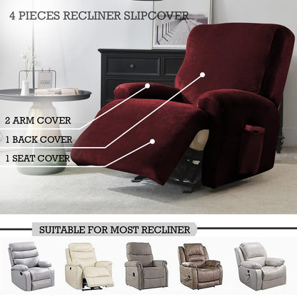 Elastic Stretchable Premium Velvet Recliner Cover, Burgundy