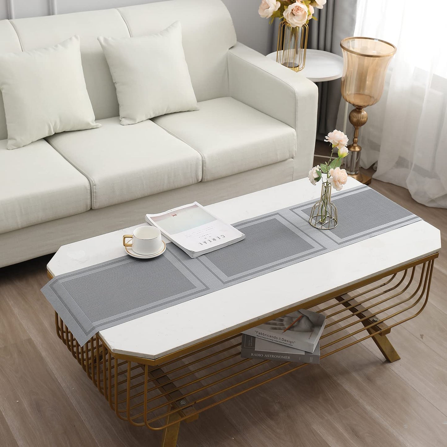 PVC Table Runner for Dinner and Coffee Table, Grey