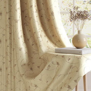 HOKIPO Golden Vine Eyelet Curtains, 7 Feet Long - Almond Beige