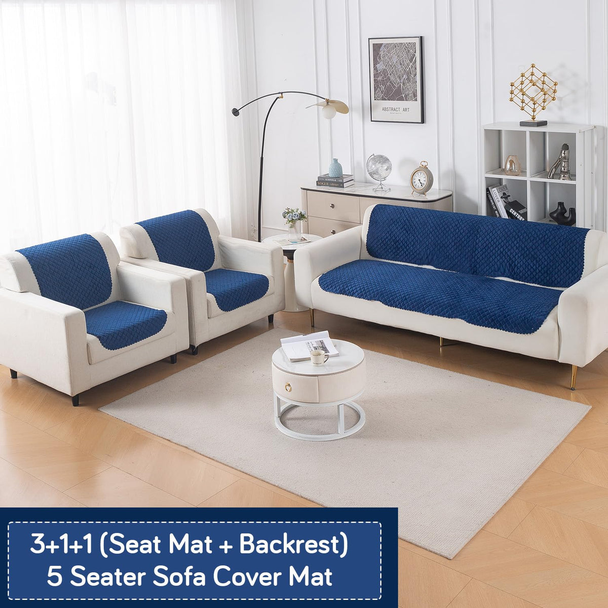 Quilt Classic 5-Seater Sofa Cover (3+1+1), Navy Blue