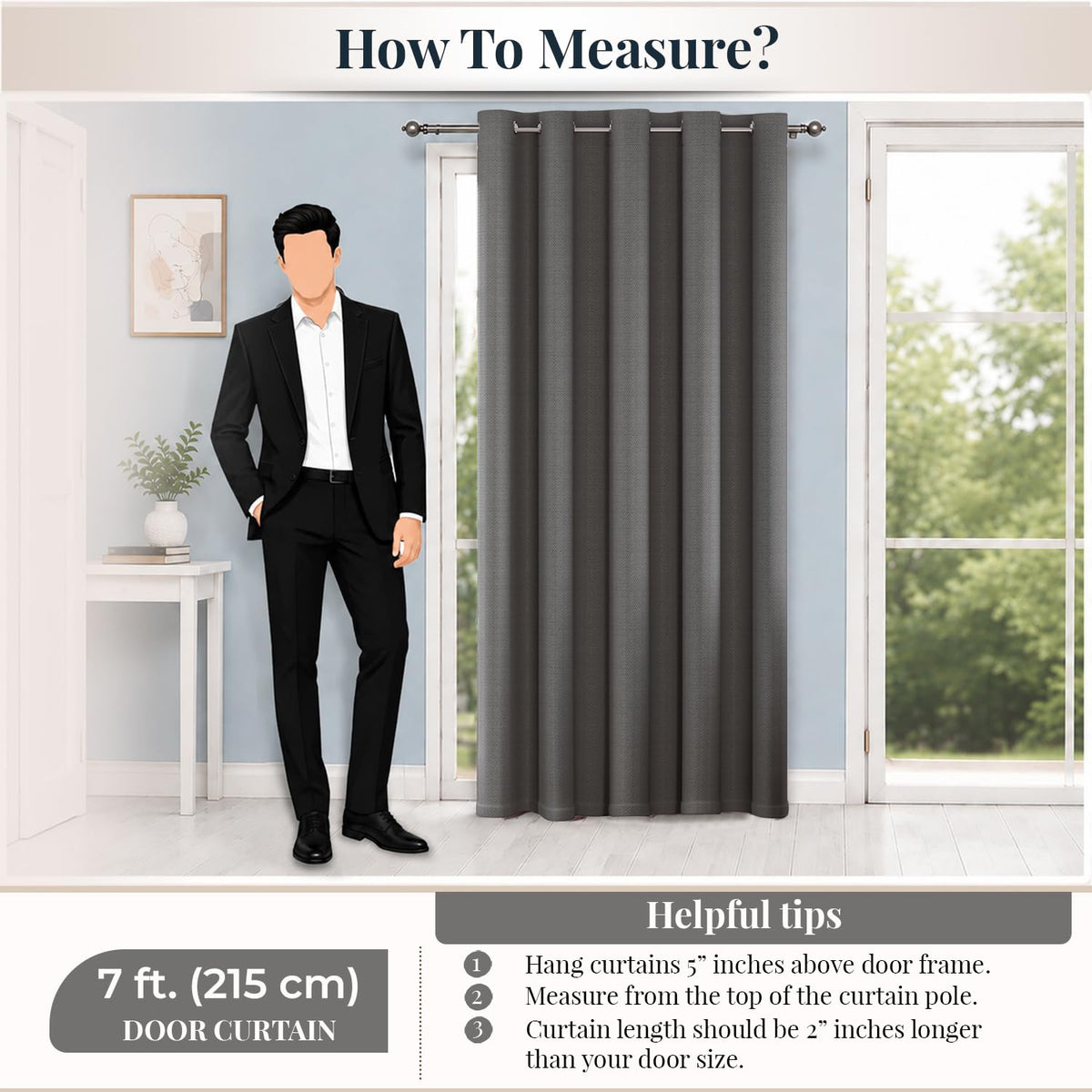 HOKIPO Horizon Dimout Eyelet Curtains, 7 Feet Long - Charcoal Grey - image 8