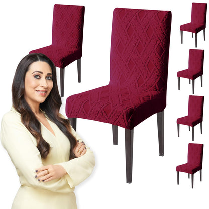 Chair Cover Set of 1/2/4/6, 190 GSM Jacquard, Maroon