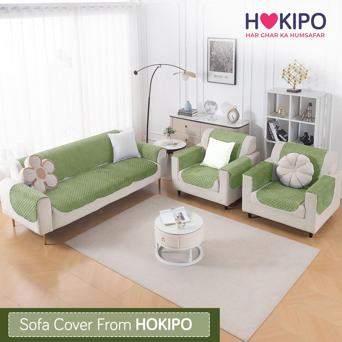 Quilt Classic 5-Seater Sofa Cover (3+1+1), Green