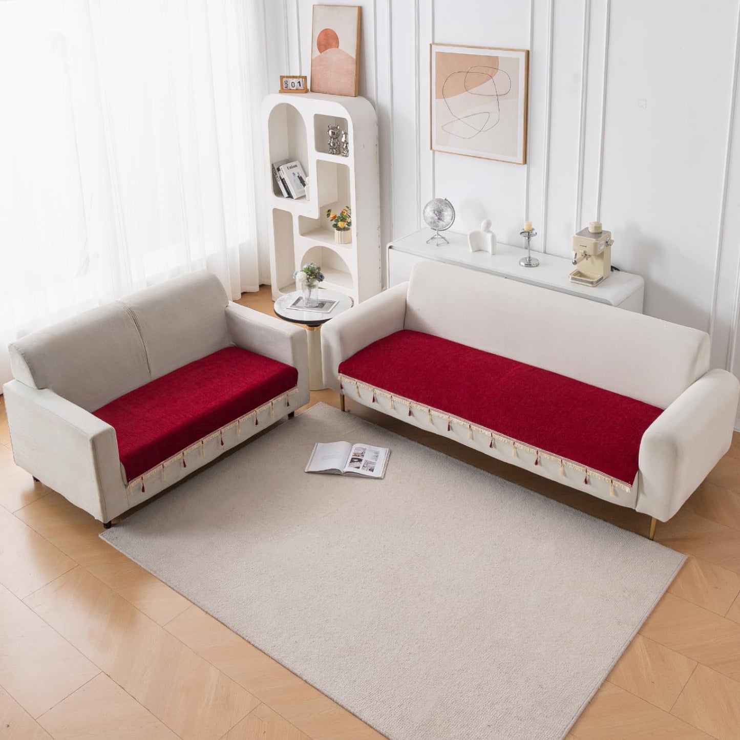 Serenity Tassel Chenille Sofa Cover with Tassel – Crimson Ruby