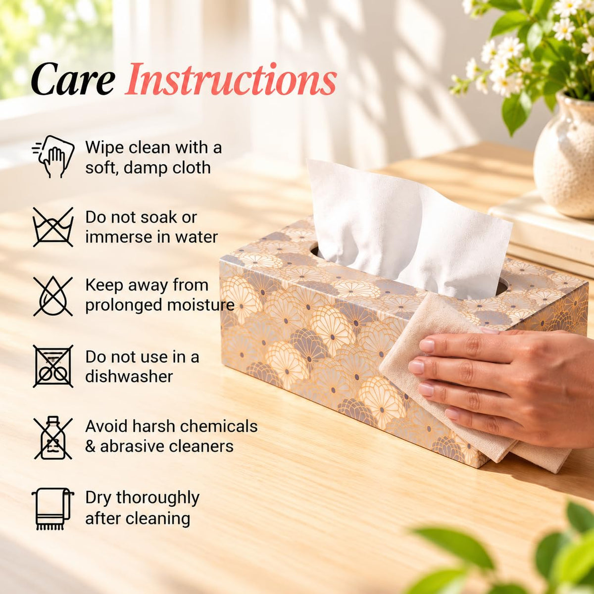 HOKIPO Tissue Box Holder, Rectangle, Engineered Wood, Indigo Flora - image 7