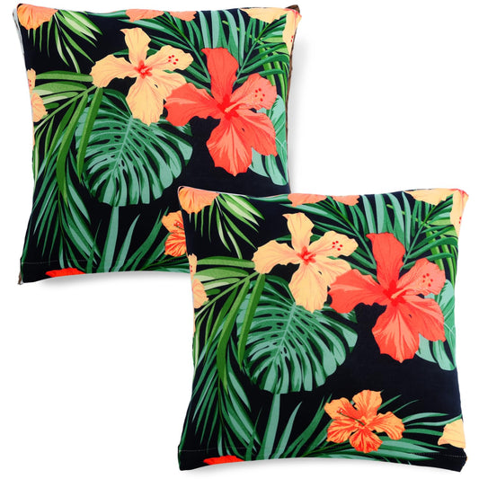 HOKIPO Stretchable Pack of 2 Cushion Cover 16x16, Spring Green Hibiscus