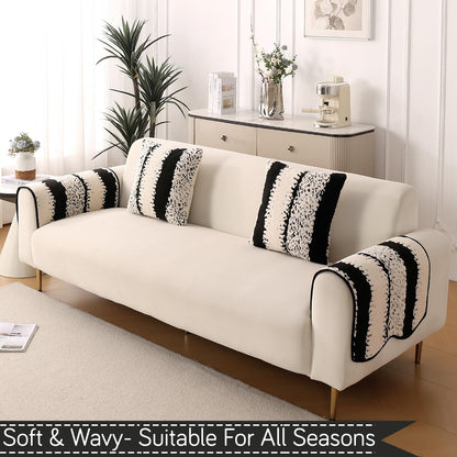 Luxury Wavy Anti Slip Plush Sofa Cover Mat, Black