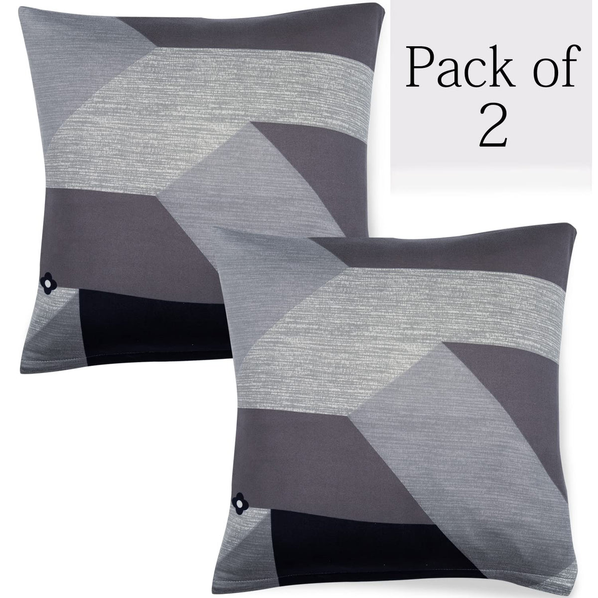 Geometric Grey Printed 16x16 zippered square sofa cushion covers Set of 2