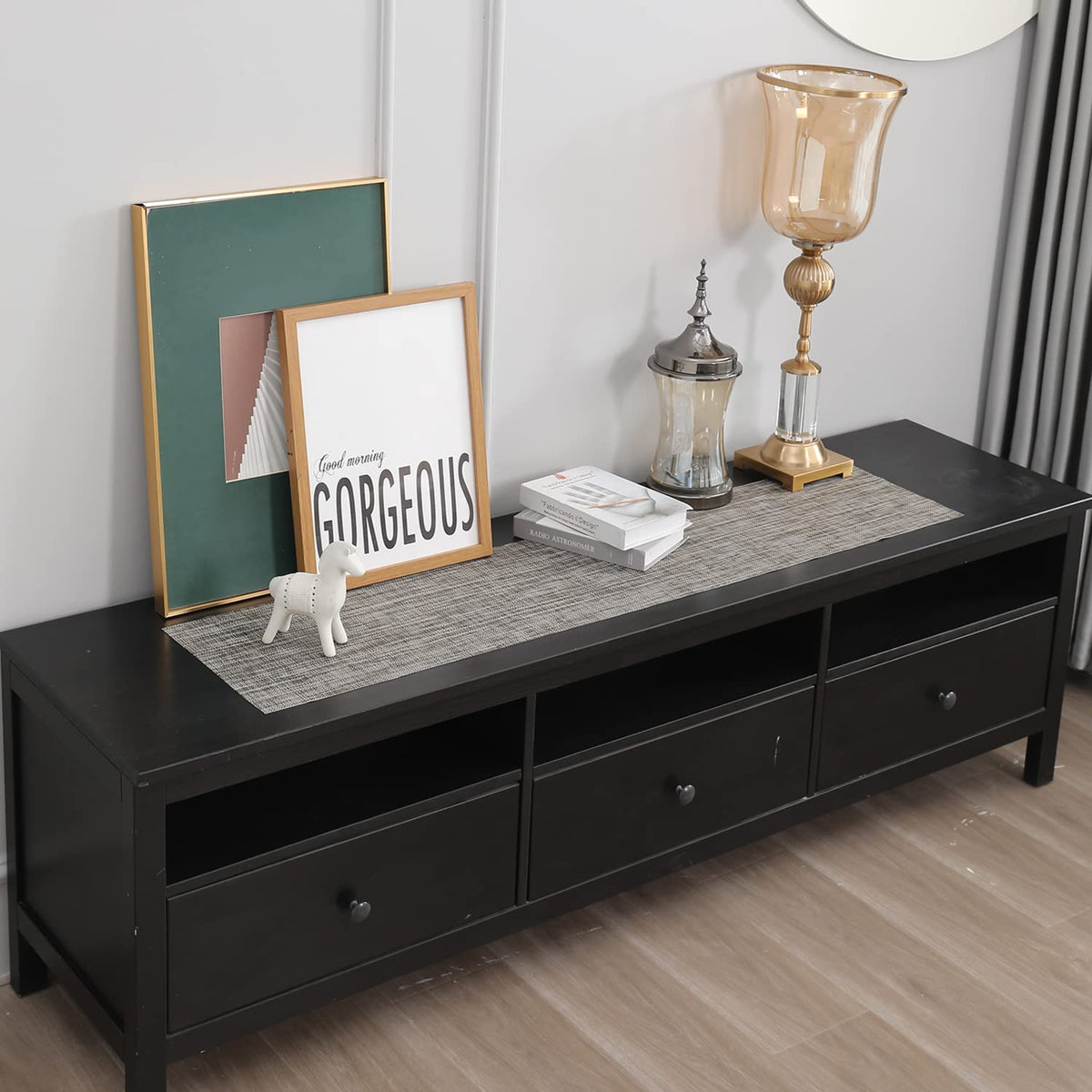 Buy Silver Grey Colour PVC Side Tables Runner | HOKIPO