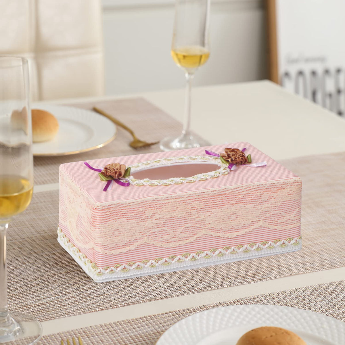 Plastic Tissue Paper Box Holder, Striped Pink