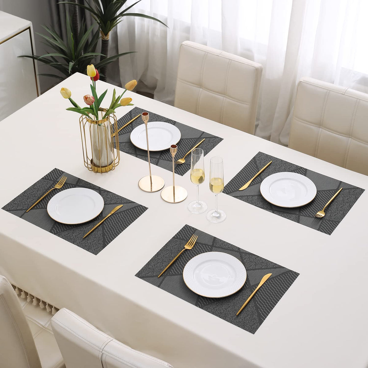 PVC Dining Table Mats, Abstract Black