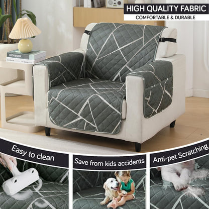 Abstract Geometric Shadow Grey print 1 seater quilted waterproof sofa cover - Comfortable & Durable | Hokipo