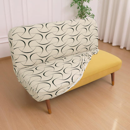 Elira Series Stretchable Elastic  Armless Sofa Cover – 140 GSM, Futon Slipcover, Easy Fit, Natural Beige Abstract Art