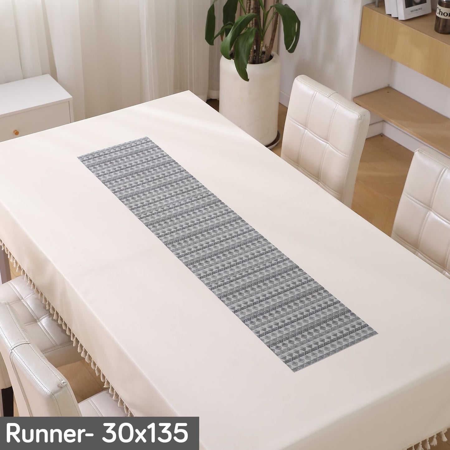 HOKIPO PVC Dining Table Mats and Runner Set of 4/6, Cool Grey Rhombus