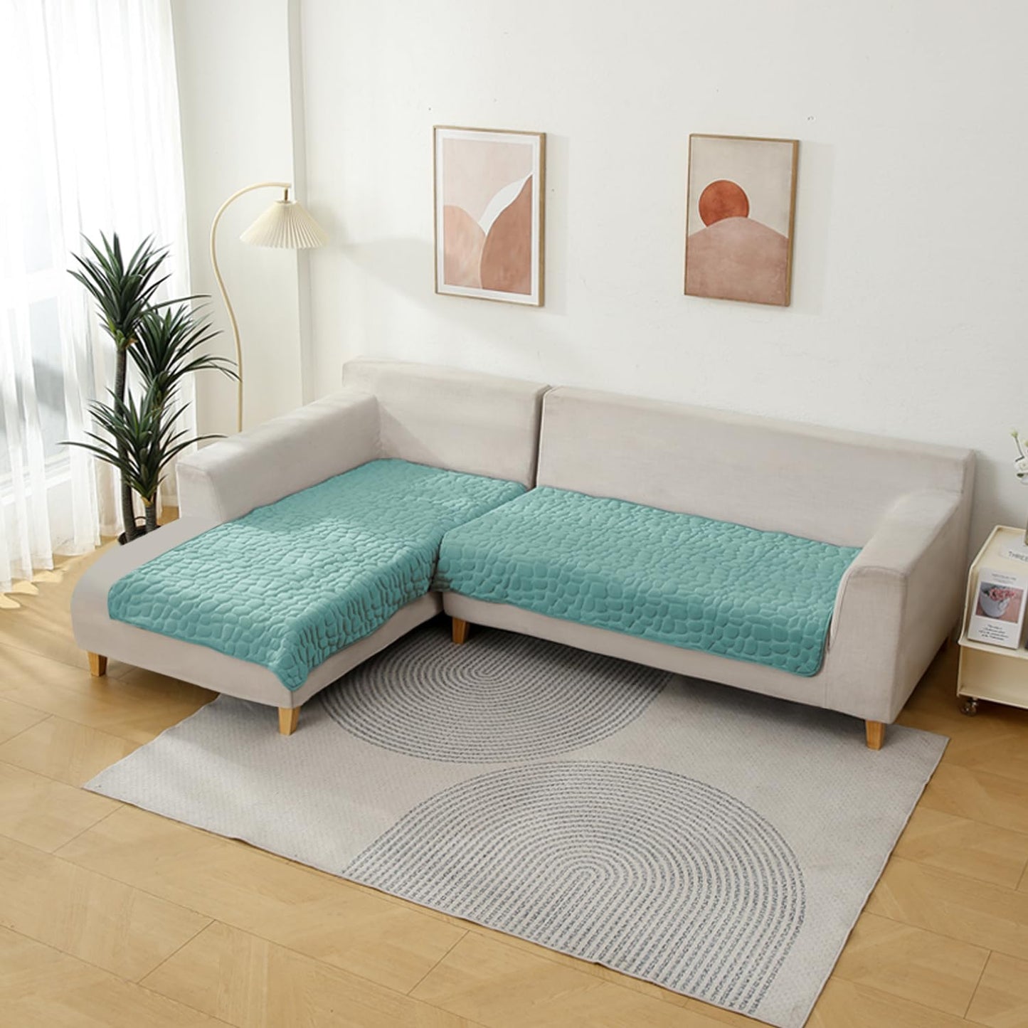 HOKIPO Premium Pebble Milk Velvet L Shape Sofa Cover Mat, Fog Blue