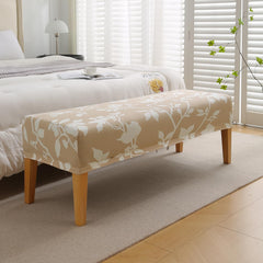 Elastic Printed Dining Bench Stretchable Slipcover, Buff Brown Sillehoute Floral