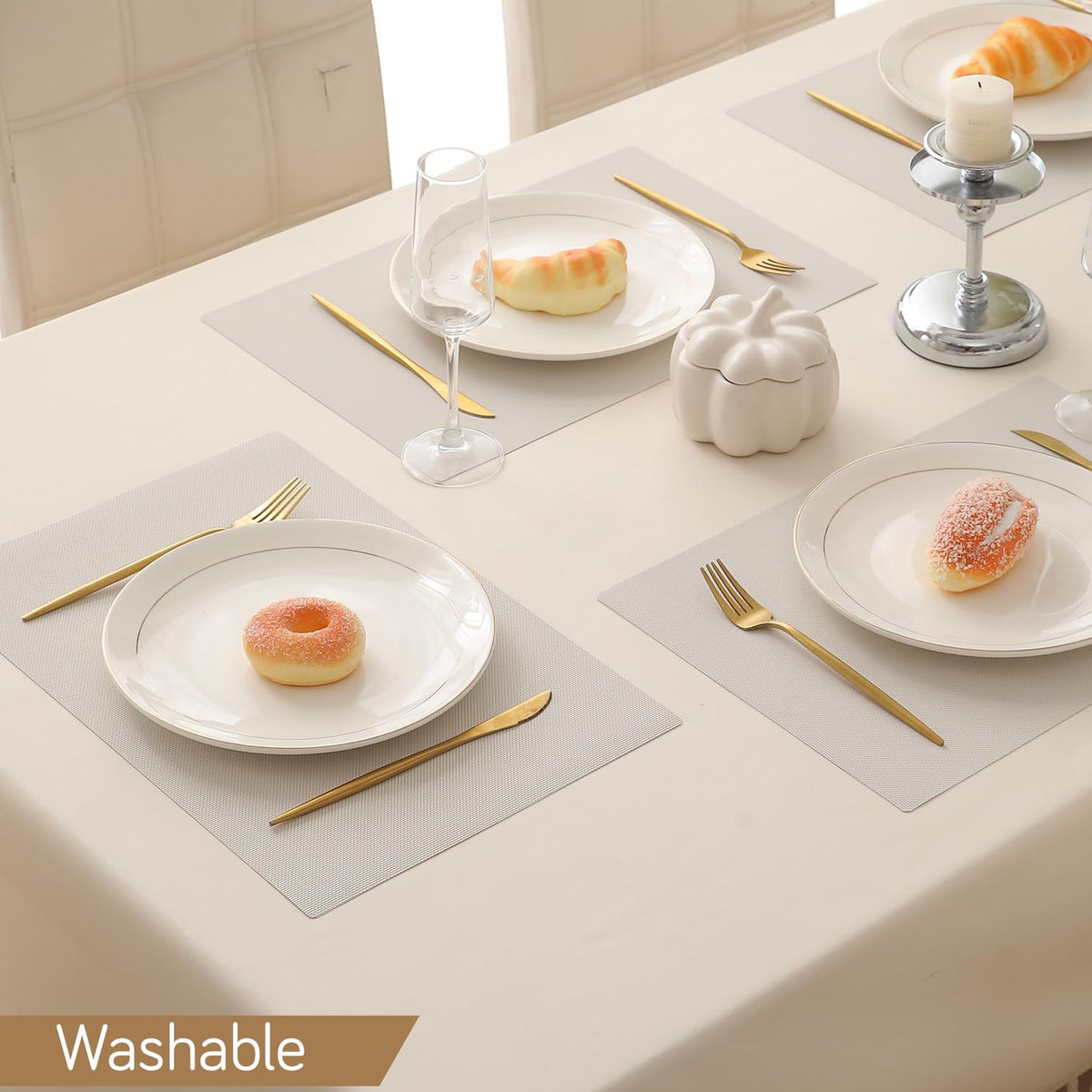 Buy Beige washable waterproof dining table mat | HOKIPO