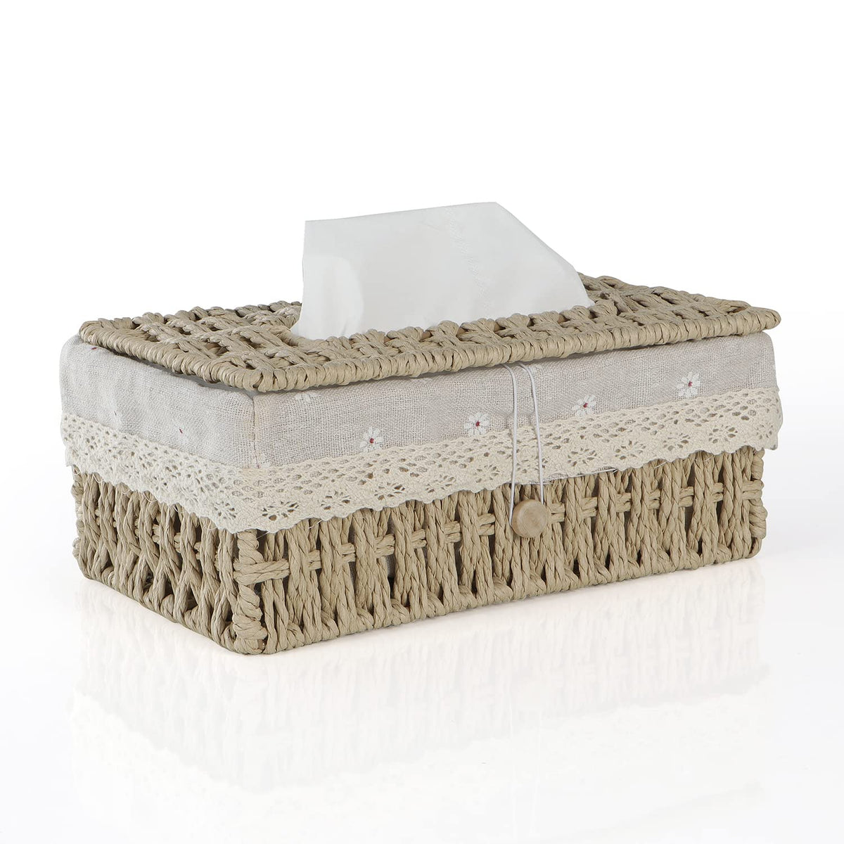 Buy stylish beige handwoven eco-friendly tissue holder | HOKIPO