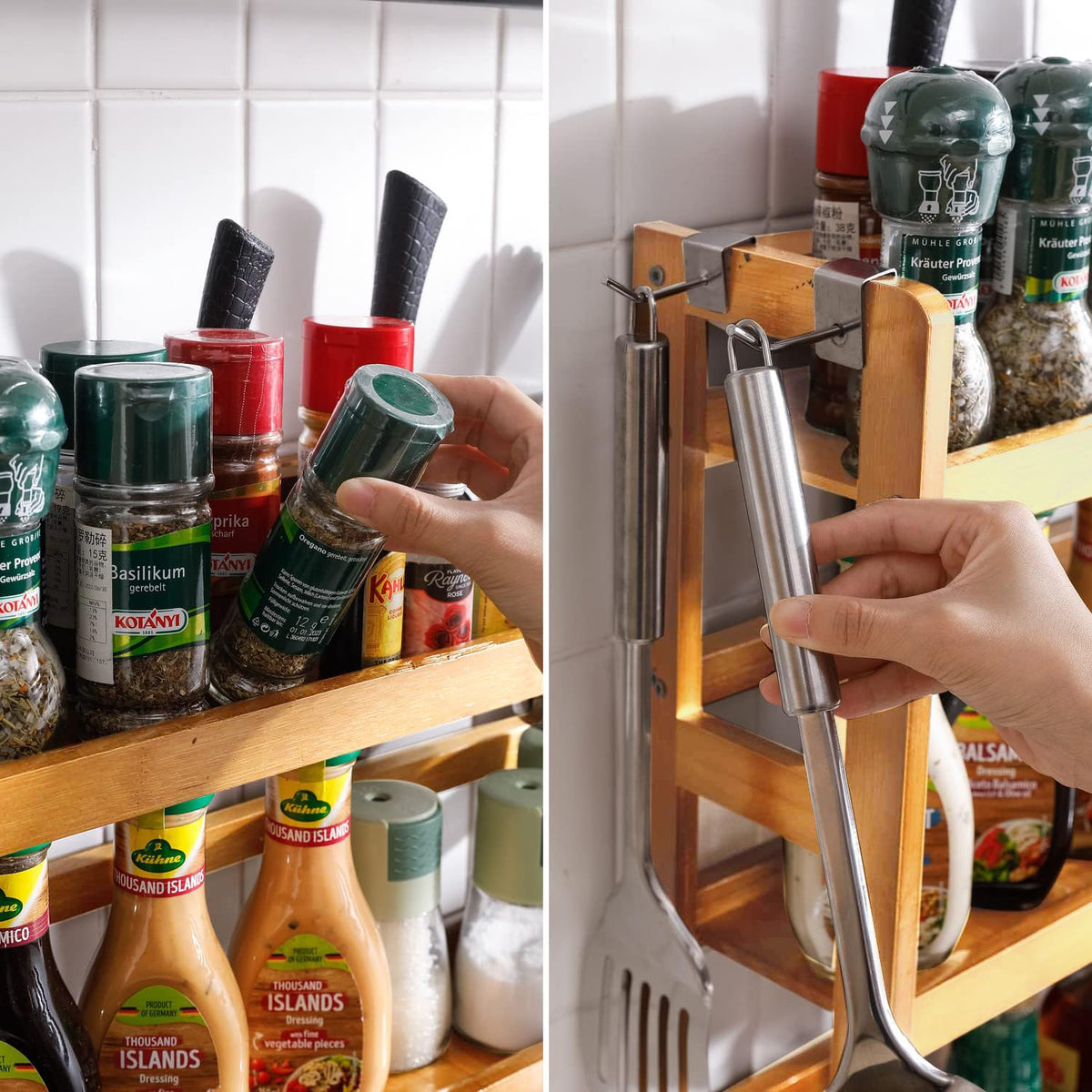 Bamboo 3 Tier Tabletop Mount Spice Rack Organizer For Kitchen Platform Counter Top Rack Storage Shelf Stand