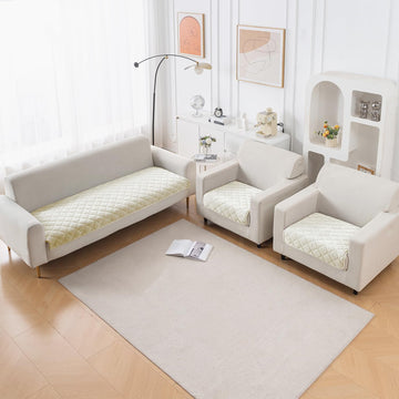 Diamond Tuft Quilted 5-Seater Sofa Mat (3+1+1), Anti-Slip, Ivory Cream